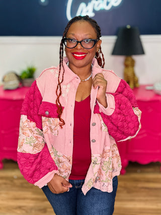 POL Balloon Sleeve Pointed Floral Pattern Jacket