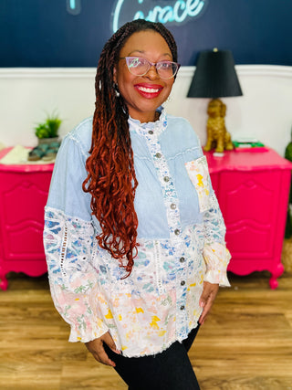 POL Mock Neck Balloon Sleeve Jacket