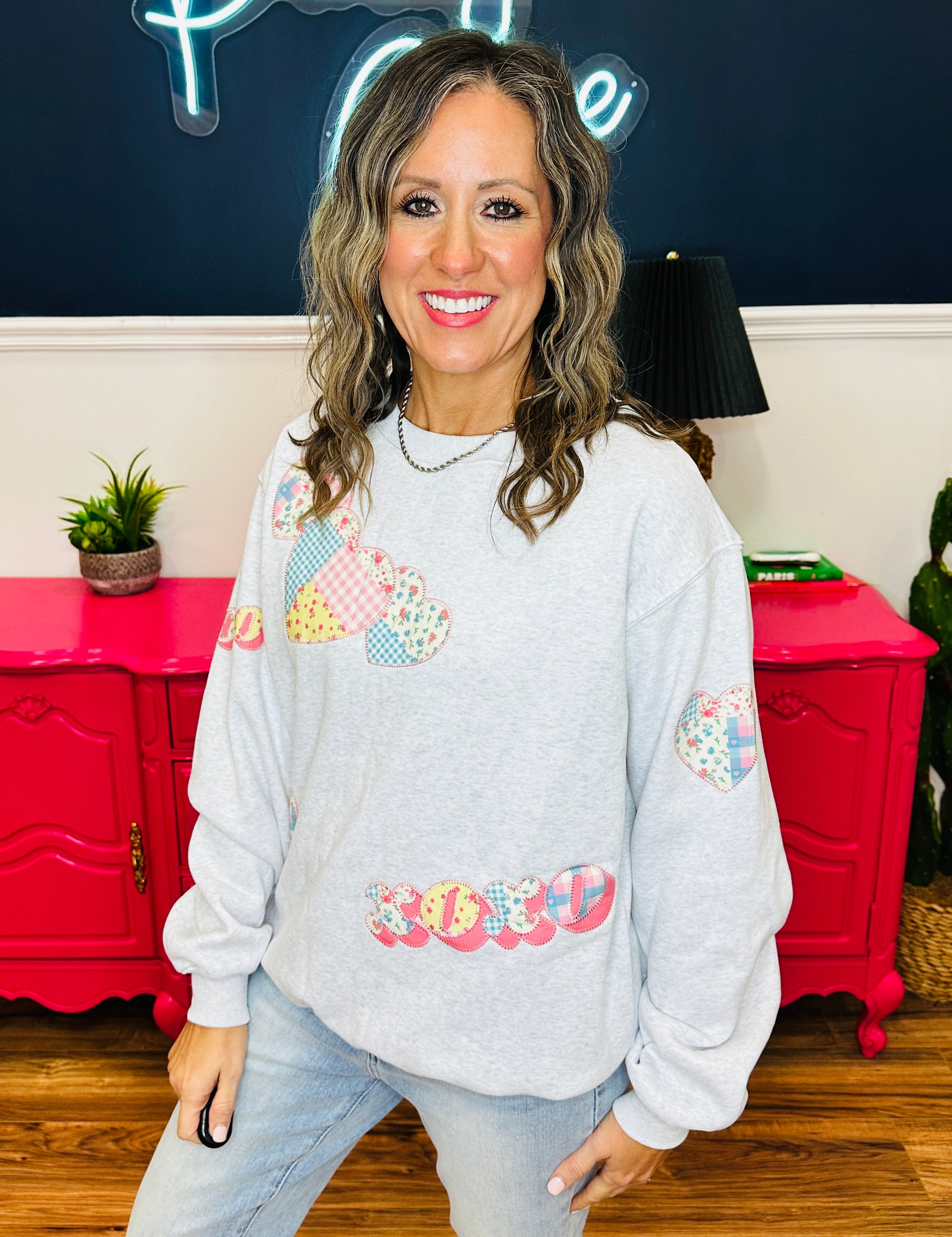 Patchwork Heart & XOXO Embroidered Sweatshirt - FINAL SALE