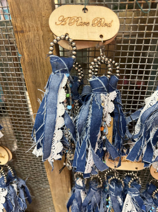 Denim Fringe Earrings