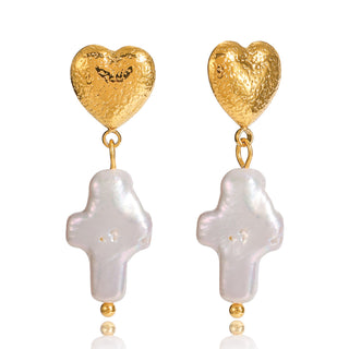 Elizabeth Pearl Cross Earrings  - PREORDER