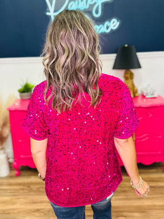 Round Neck Short Sleeve Sequin Top