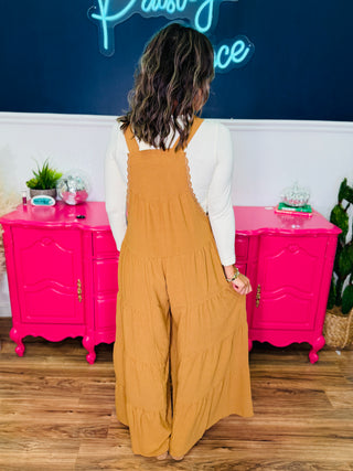 Solid Airflow Tiered Wide Leg Overall Jumpsuit