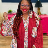 POL Balloon Sleeve A-Line Fit Top - Red Multi - LAST ONES FINAL SALE