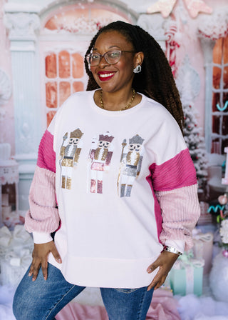 Sequin Nutcracker Contrast Sleeve Top