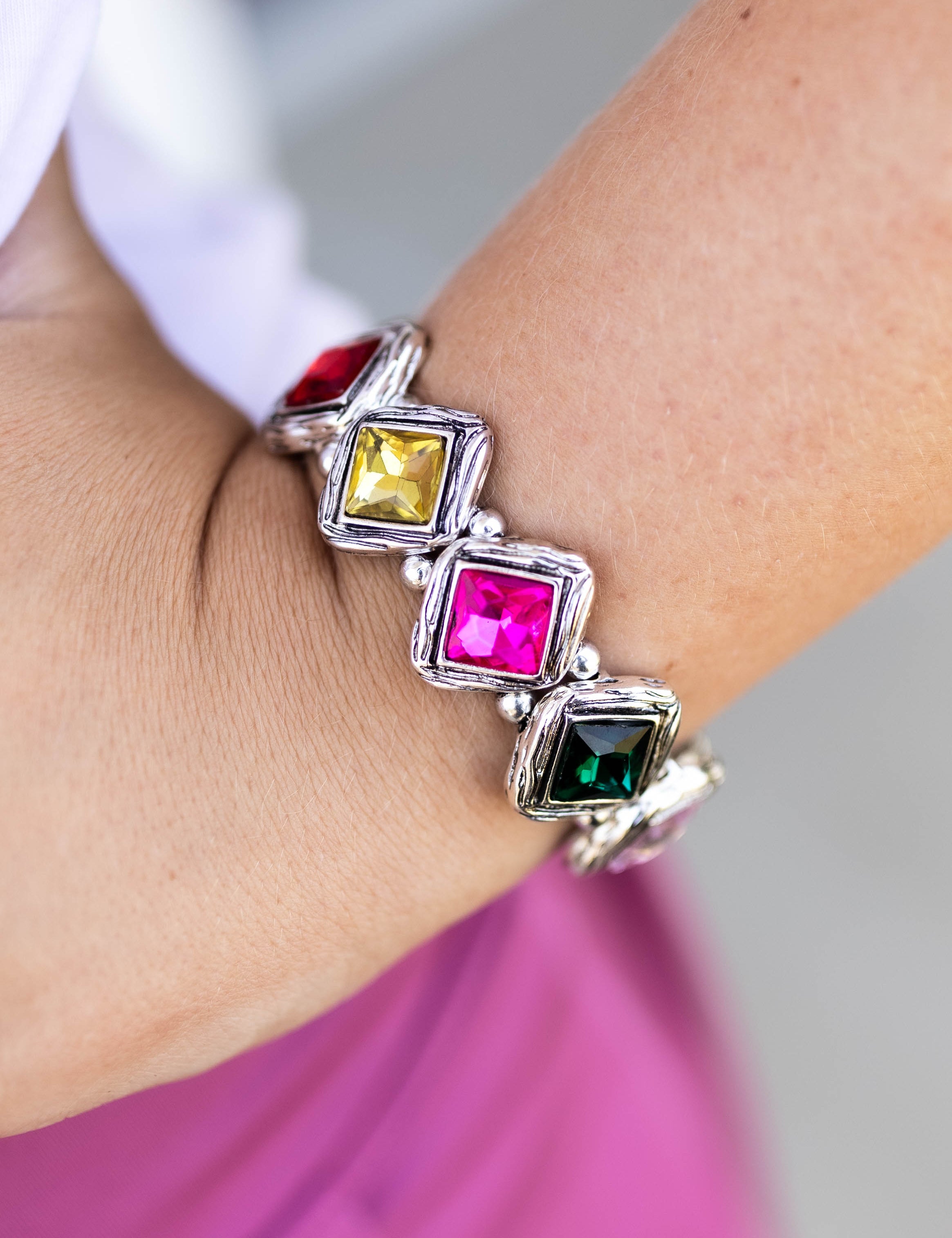 Mika Rainbow Crystal Stretch Bracelet