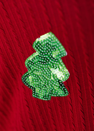Red Sweater with Green Sequin Trees - HOLIDAY CHEER