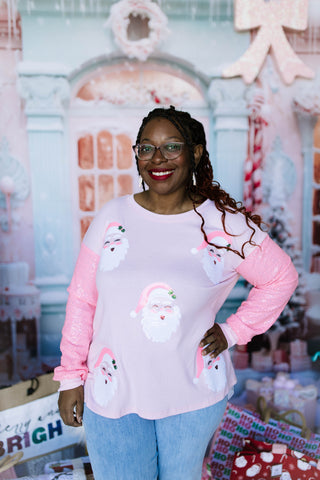 Pink Sequin Santa Long Sleeve Top - HOLIDAY CHEER