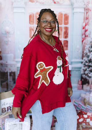 Eve Festive Corduroy Patch Pullover - HOLIDAY CHEER