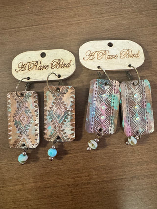 Leather Rectangular Aztec Earrings - 2 Styles