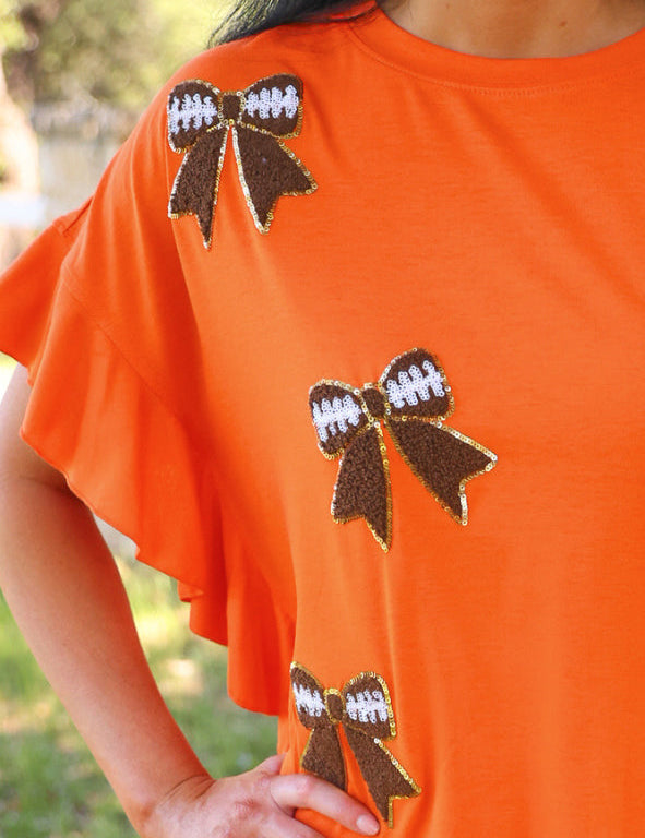 PREORDER- Sideline Sparkle Ruffle Top- Orange