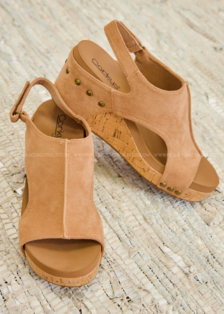 Carley Wedge by Corkys - Camel Faux Suede