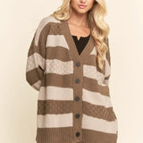 Textured Stripe Oversized Button-Front Cardigan - PREORDER