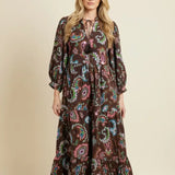 Long Sleeve Paisley Print Tiered Maxi Dress - PREORDER