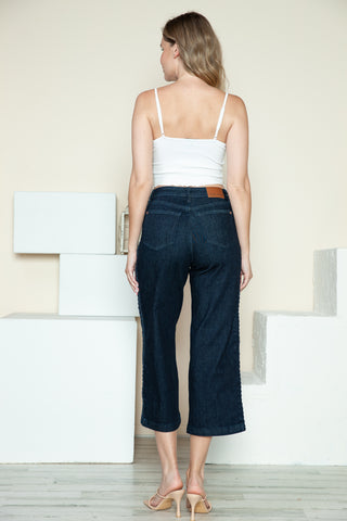 Judy Blue Side Seam Braid Detail  Wide Leg Jeans