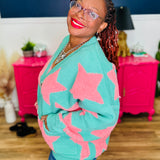 Fuzzy Knit Button Down Star Cardigan - LAST ONES FINAL SALE