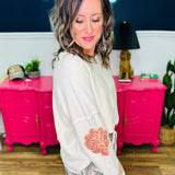 Beige Lace Patchwork Floral Sleeve Top - FINAL SALE