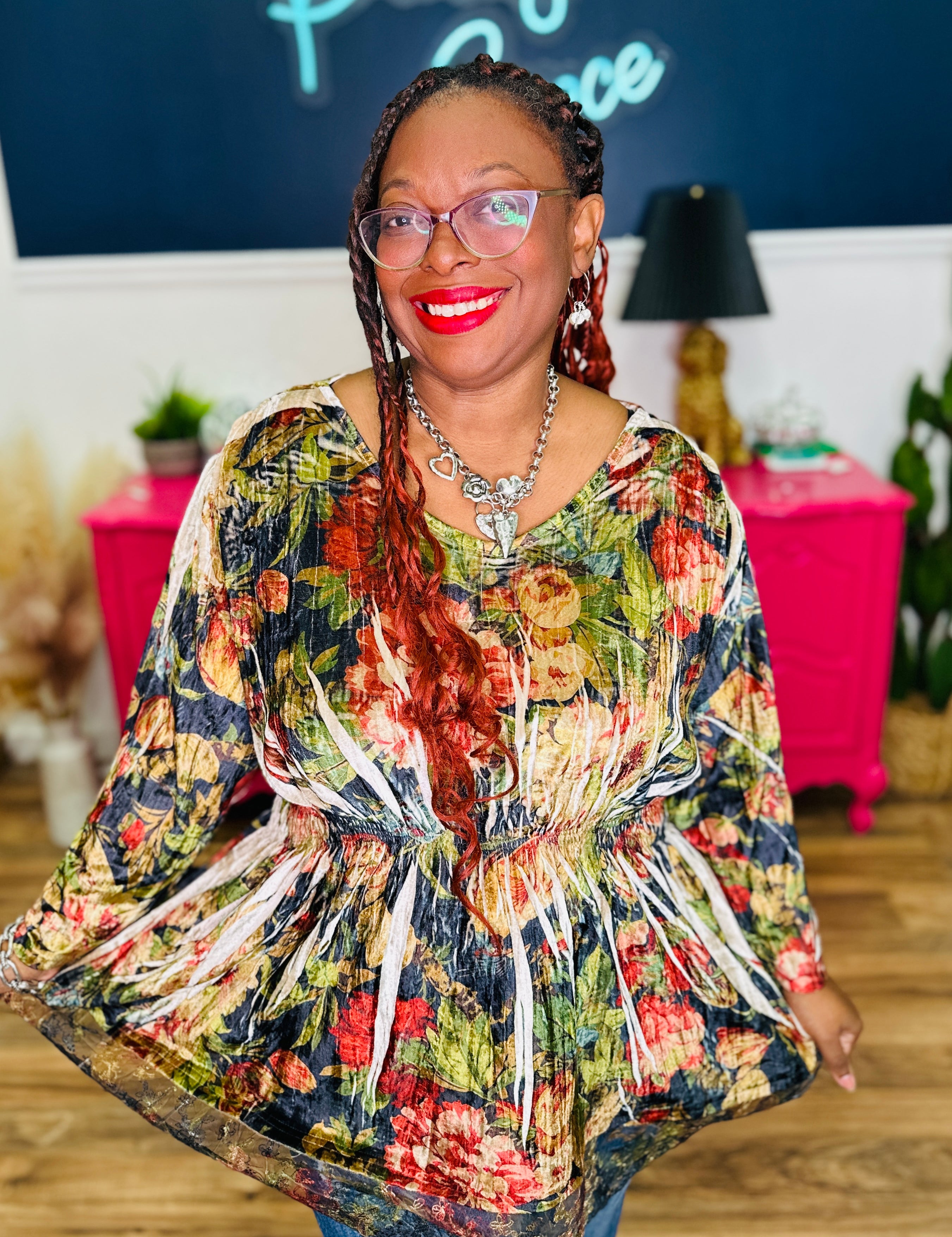 Velvet Floral Gathered Top - LAST ONES FINAL SALE