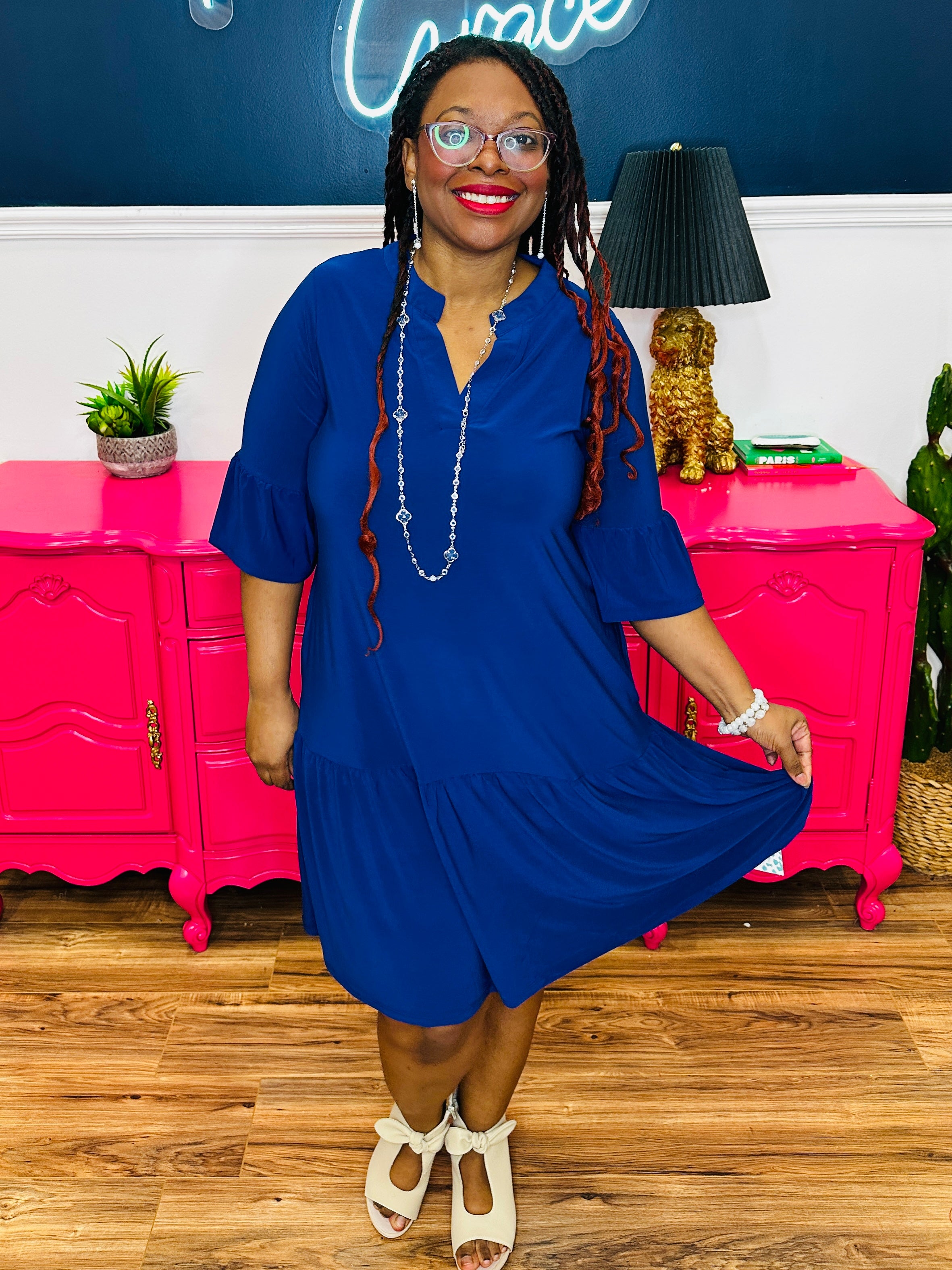 Dear Scarlett Lizzy Sunday Dress - Navy - FINAL SALE S Dear Scarlett Lizzy Sunday Dress - Navy - FINAL SALE S