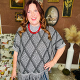 Sweater Poncho With Fringe Hem