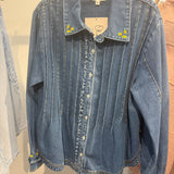 Washed Button Front Pintuck Denim Shirt