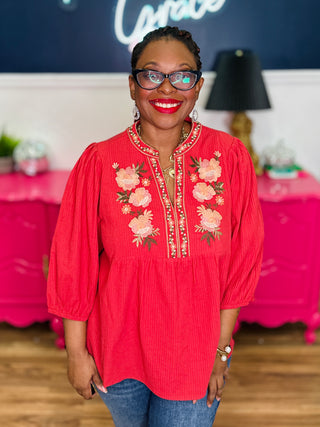 3/4 Sleeve Textured Blouse