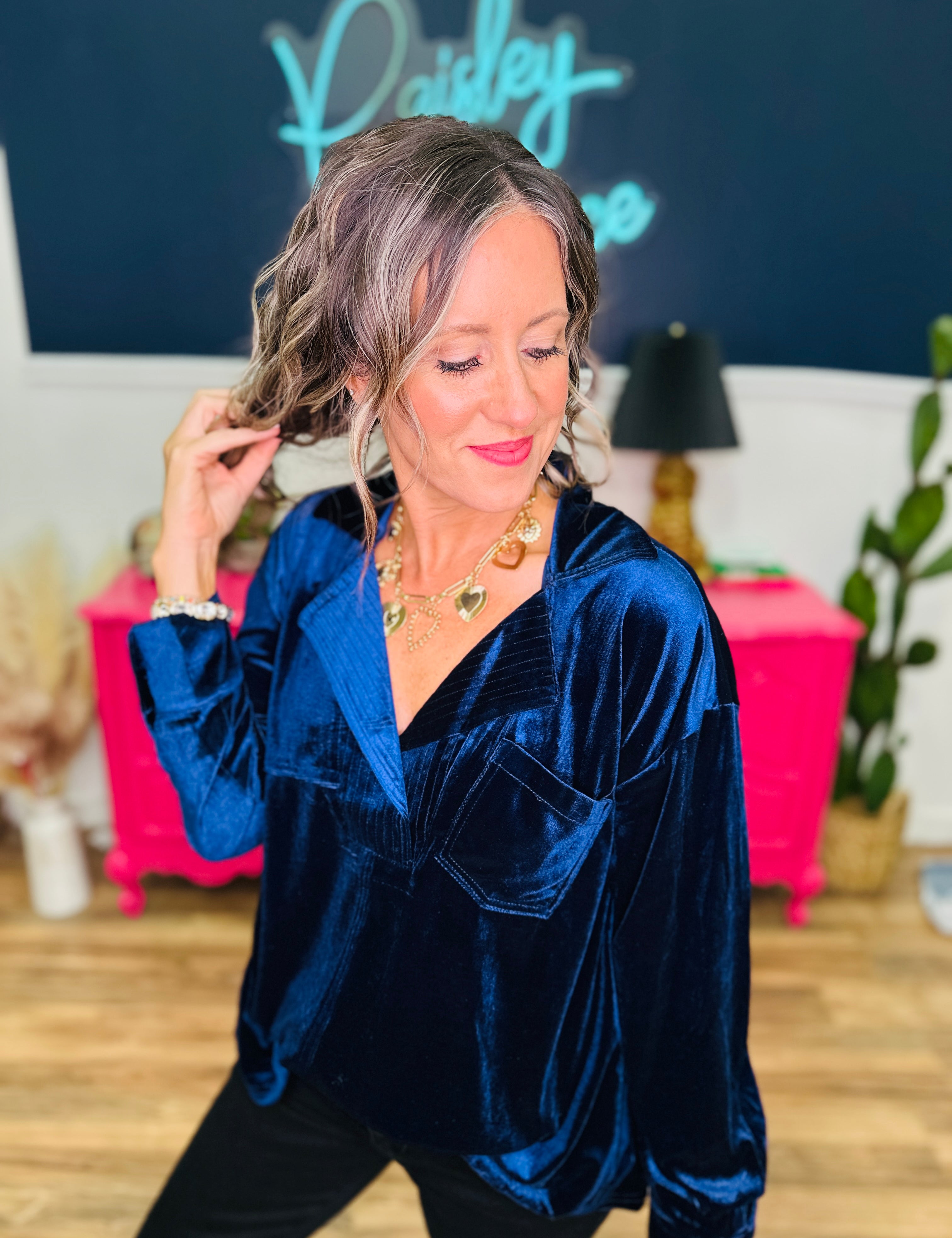 DEAL Long Sleeve Velvet Double Layered Back Tunic - FINAL SALE