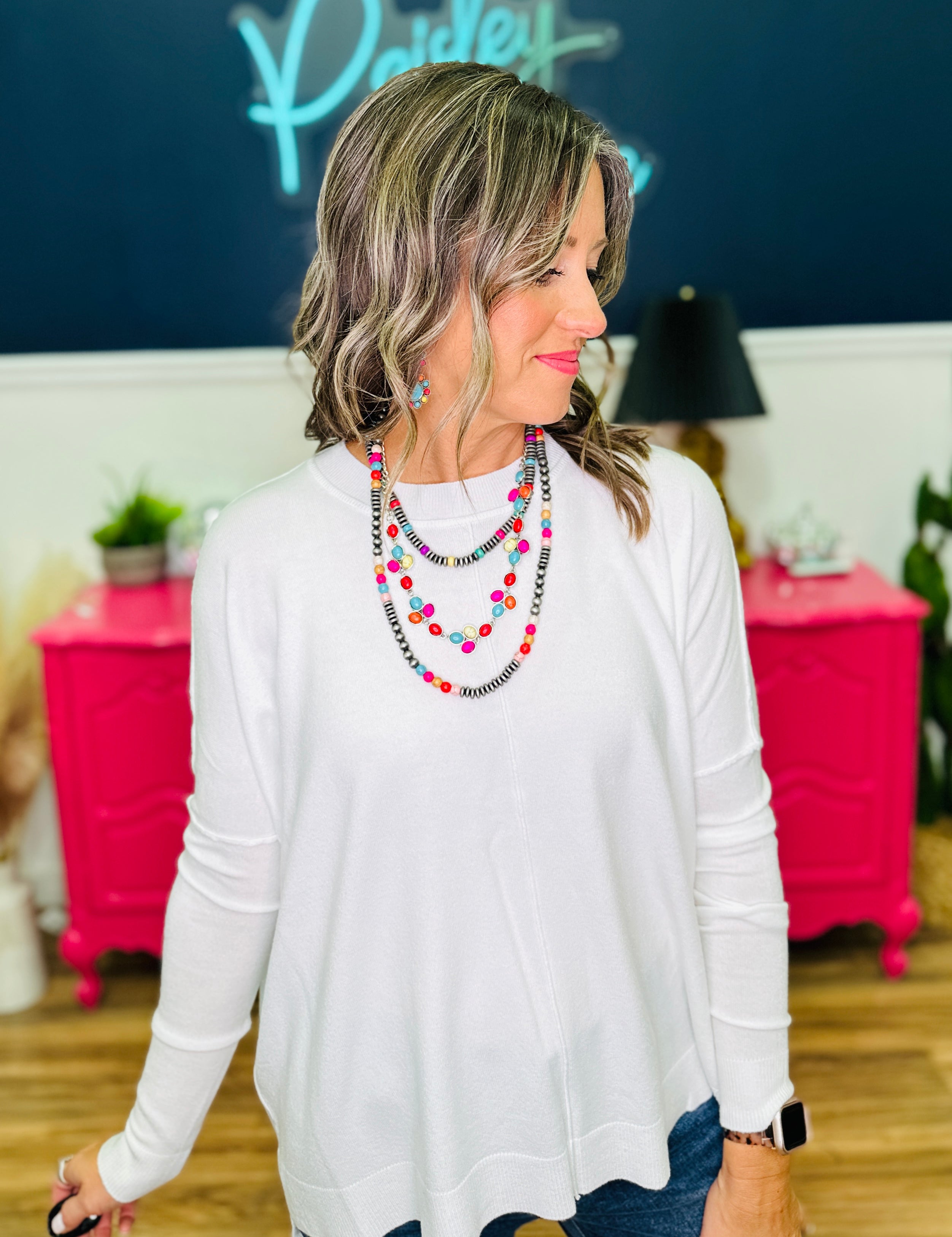 White Stitch Cashmere Sweater - LAST ONES FINAL SALE