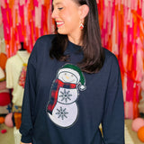 Glitter Snowman on Navy Mock Neck Top  - PREORDER
