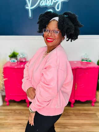 Petra Acid Wash Oversized Pullover - Dk Pink