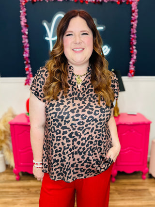 The Nicole V-Neck Top - Leopard (PREORDER)