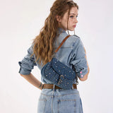 Wrangler Crystal Studded Canvas Saddle Bag - Jean