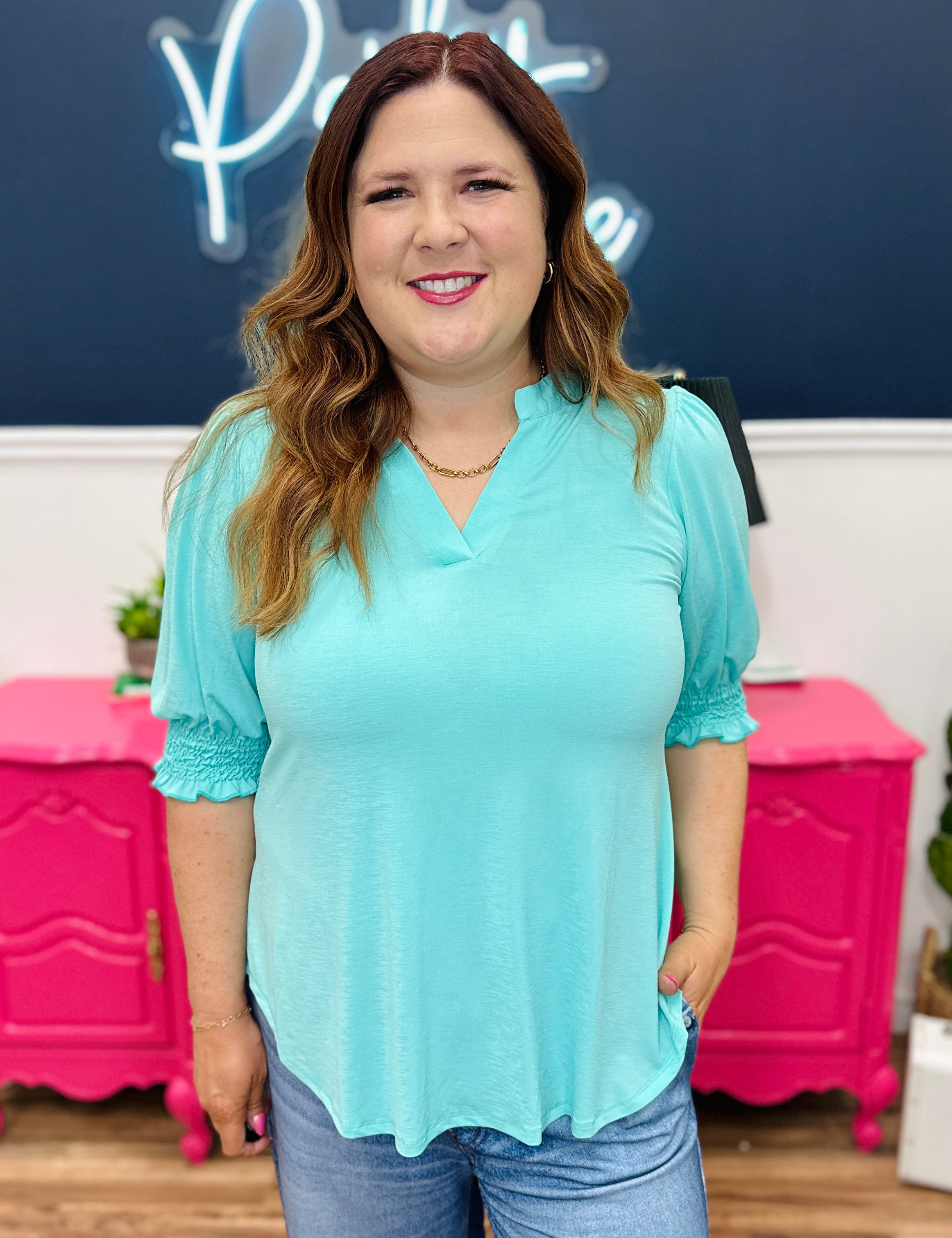 Dear Scarlett Lizzy Smocked Top - Crushed Mint - FINAL SALE