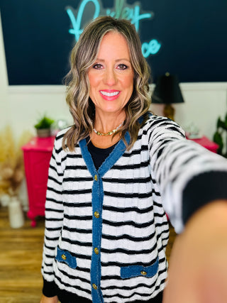 Stripe Button Up Cardigan