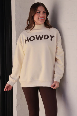 Howdy Mock Neck Pullover - Cream