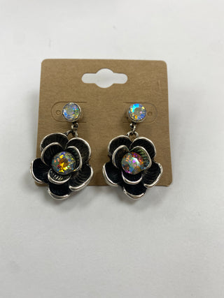 Silver & Rhinestone Flower Earrings