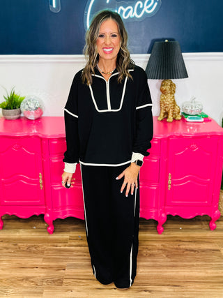 French Terry Pullover Top - Black