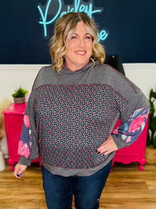 French Terry Loose Fit Hooded Knit Top