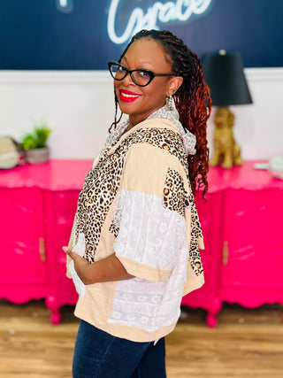 POL Oversized 3/4 Sleeve Leopard Print Hoodie