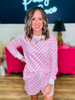 Pink Checkered Top & Bottom Set