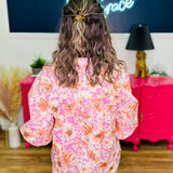 Quinn Pink and Rust Floral Print Puff Sleeve Top - LAST ONES FINAL SALE