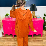 Soft Corduroy Hooded Shacket - Rust - LAST ONES FINAL SALE