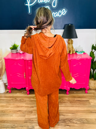 Soft Corduroy Hooded Shacket - Rust