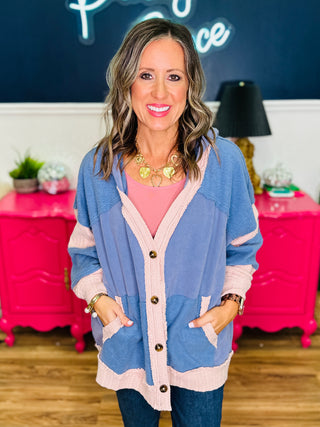 Washed Colorblock Cardigan Mixed Media