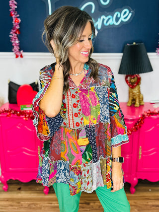 Flowy Floral Patchwork Top