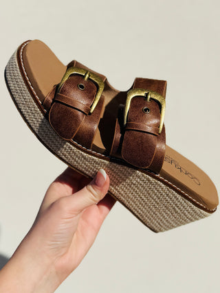 Manifest Wedge Sandals by Corkys - Cognac