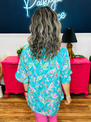 Dear Scarlett Lizzy Breeze Top - Emerald Paisley