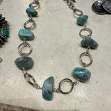 Authentic Turquoise Nuggets Circle Silver Chain Necklace - CIJ 83