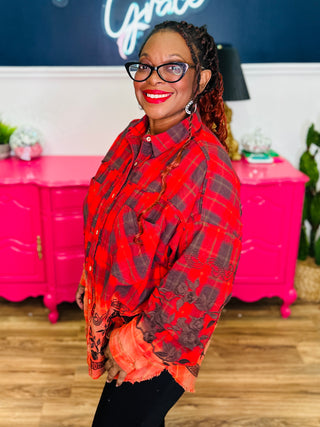 Mineral Wash Plaid Embroidered Shirt