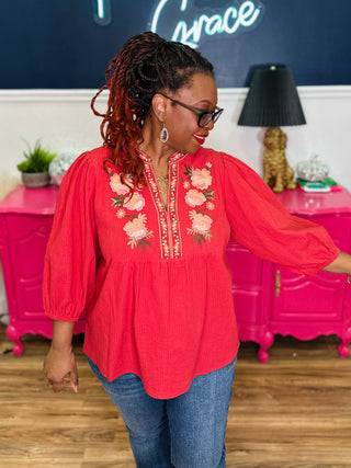 3/4 Sleeve Textured Blouse